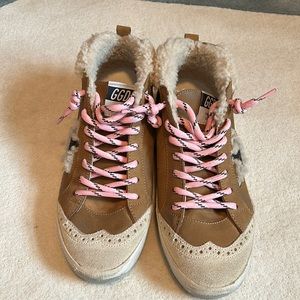 Golden goose brown suede leather shoes with shearling trim size 38